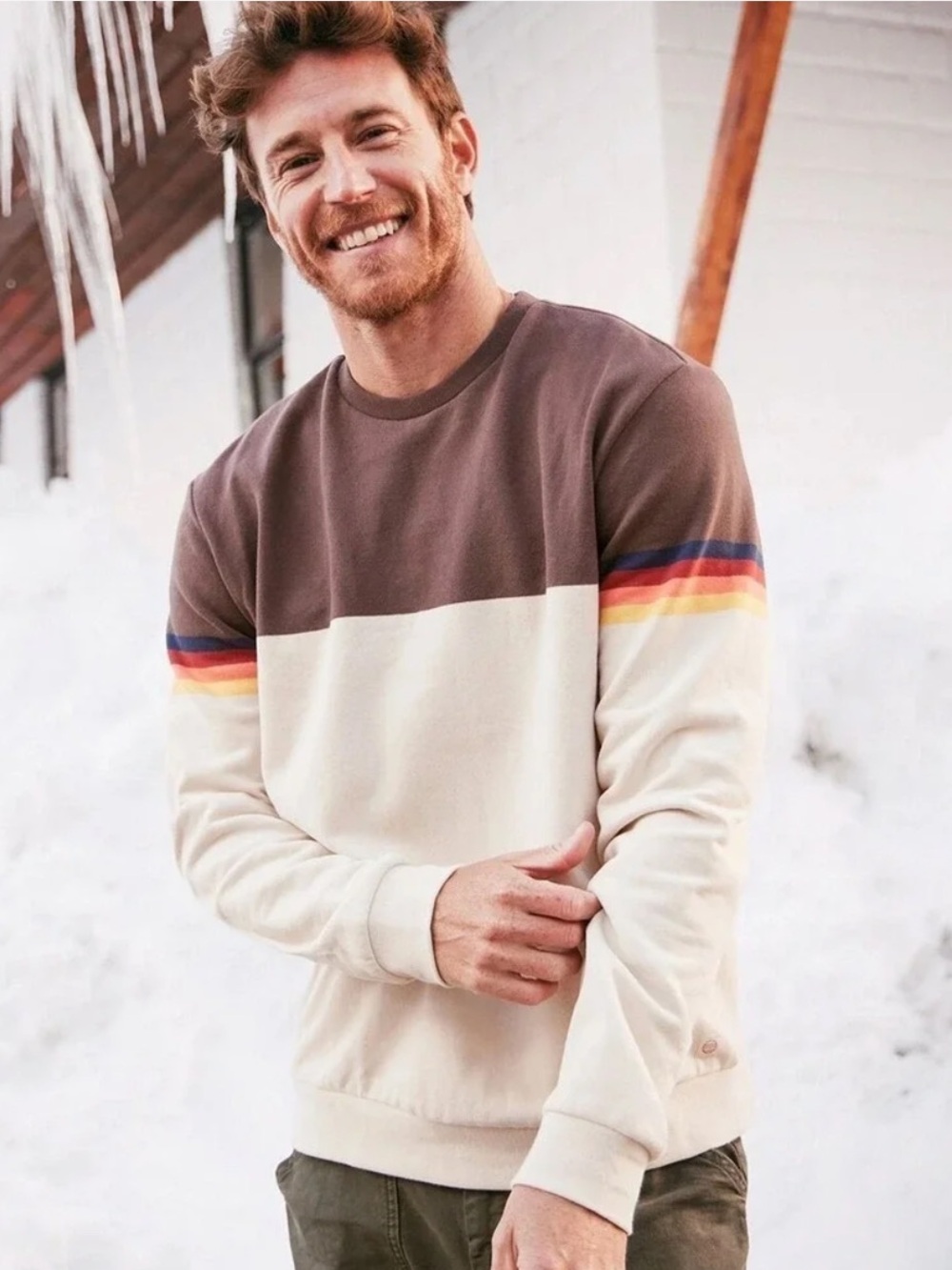 Marine Layer Signature Colorblock Retro Sweater in Brown Sunset